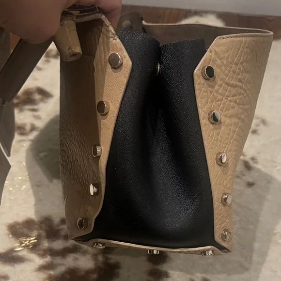 Jimmy Choo Leather Shoulder Bag | Beige & Black | Silver Hardware - Picture 8 of 16
